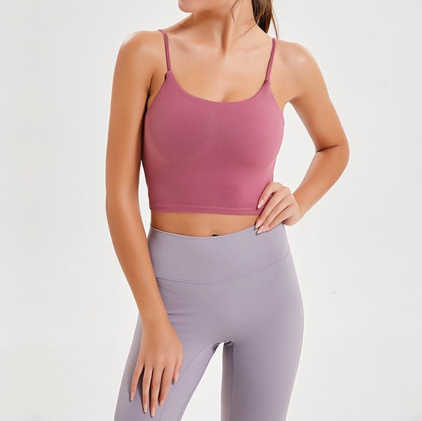 Cami Sports Bra Tank Top For Women - Medium Support Workout Crop Top, Rose Pink, Size M